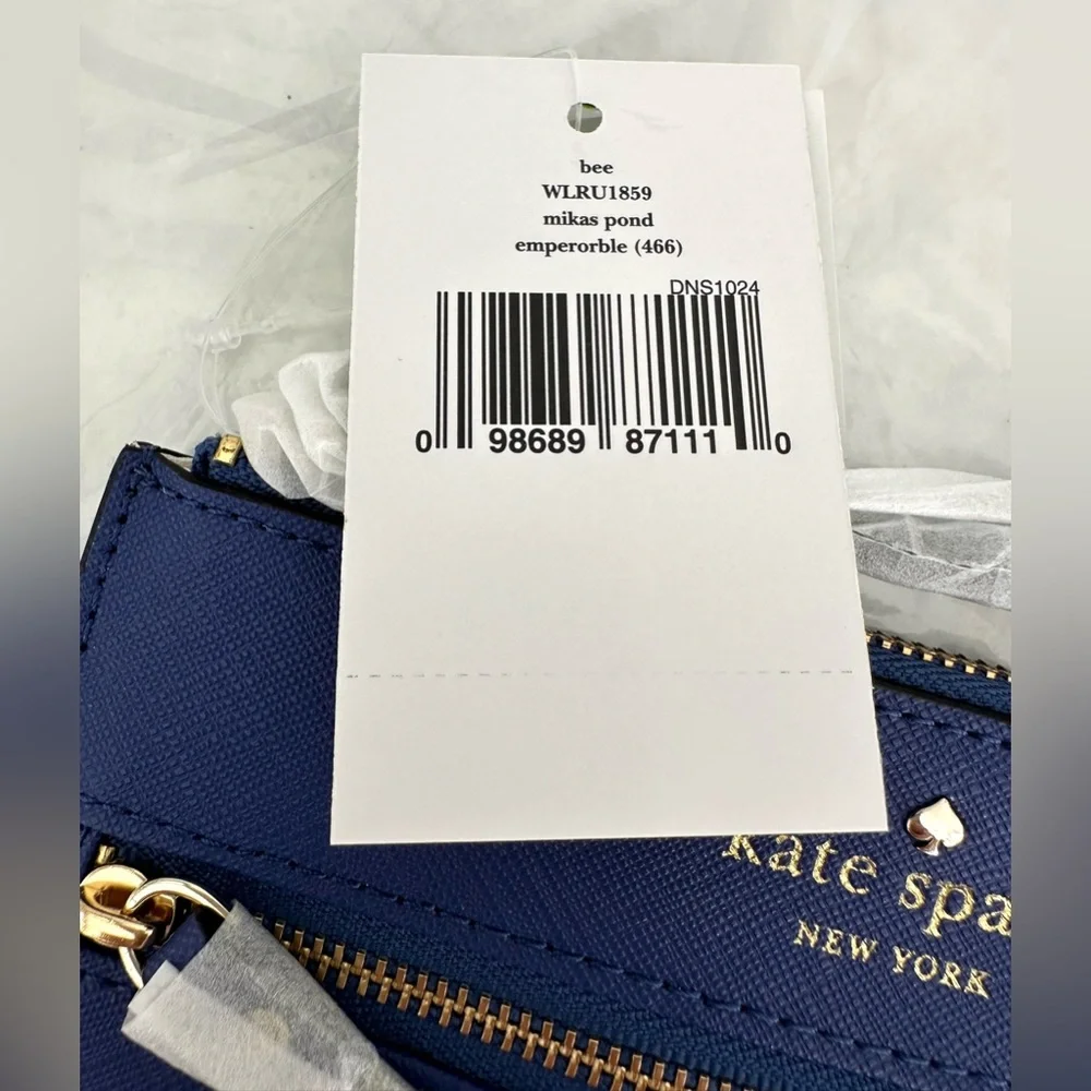 New! Kate Spade leather Wristlet Mikas Pond Bee Emperor Blue